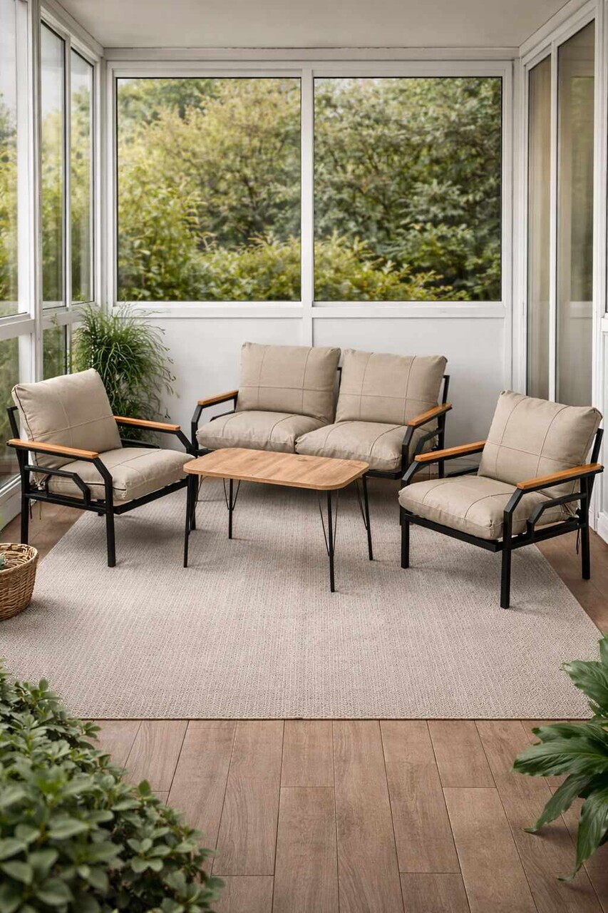 Set mobilier de gradina, Hanah Home, Kutay Sehpa, Crem