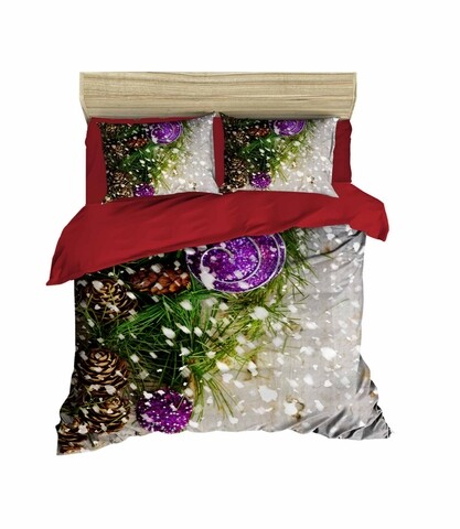 Poza Lenjerie de pat dubla Xmas-409, Pearl Home, 3 piese, amestec bumbac, multicolor