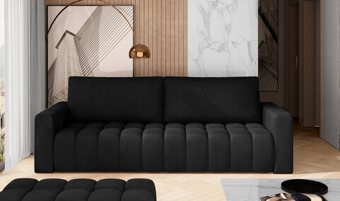 Canapea extensibila 3 locuri ELTAP, Laz15, Lazaro, 247x97x92 cm, lemn/poliester, negru