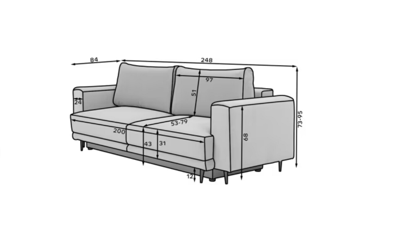 Canapea extensibila 4 locuri ELTAP, SO-DAL-04VE, Dalia, 248x84x95 cm, lemn/poliester, gri deschis