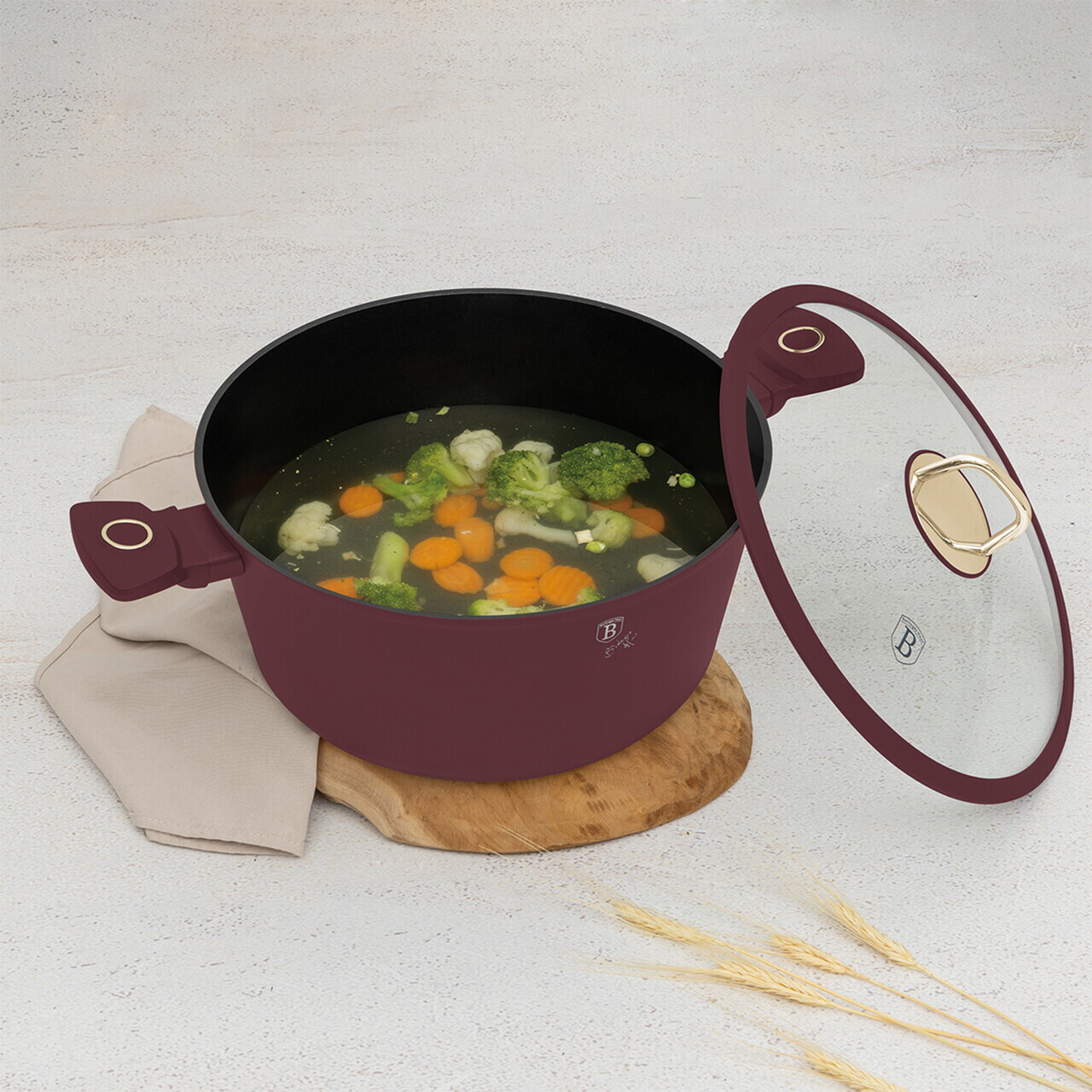 Oala cu capac Berlinger Haus, Leonardo, 30 cm, 8 L, aluminiu forjat, visiniu mat - imagine 3