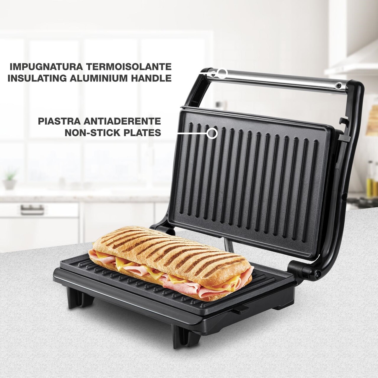 Grill electric reglabil Beper, 26.5x23x8.5 cm, 800 W, aluminiu/plastic/metal, negru/argintiu - view 4