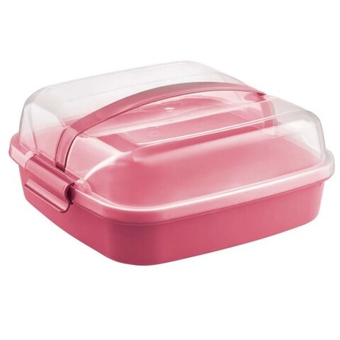 Suport portabil pentru tort Dolce, Domotti, 26x26 cm, plastic, roz