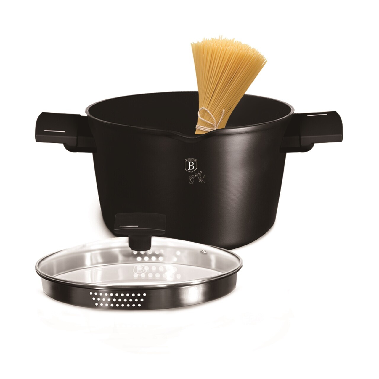 Oala cu capac pentru paste/orez Berlinger Haus, Matte Black, 24 cm, 6 L, aluminiu forjat, negru — imaginea 4