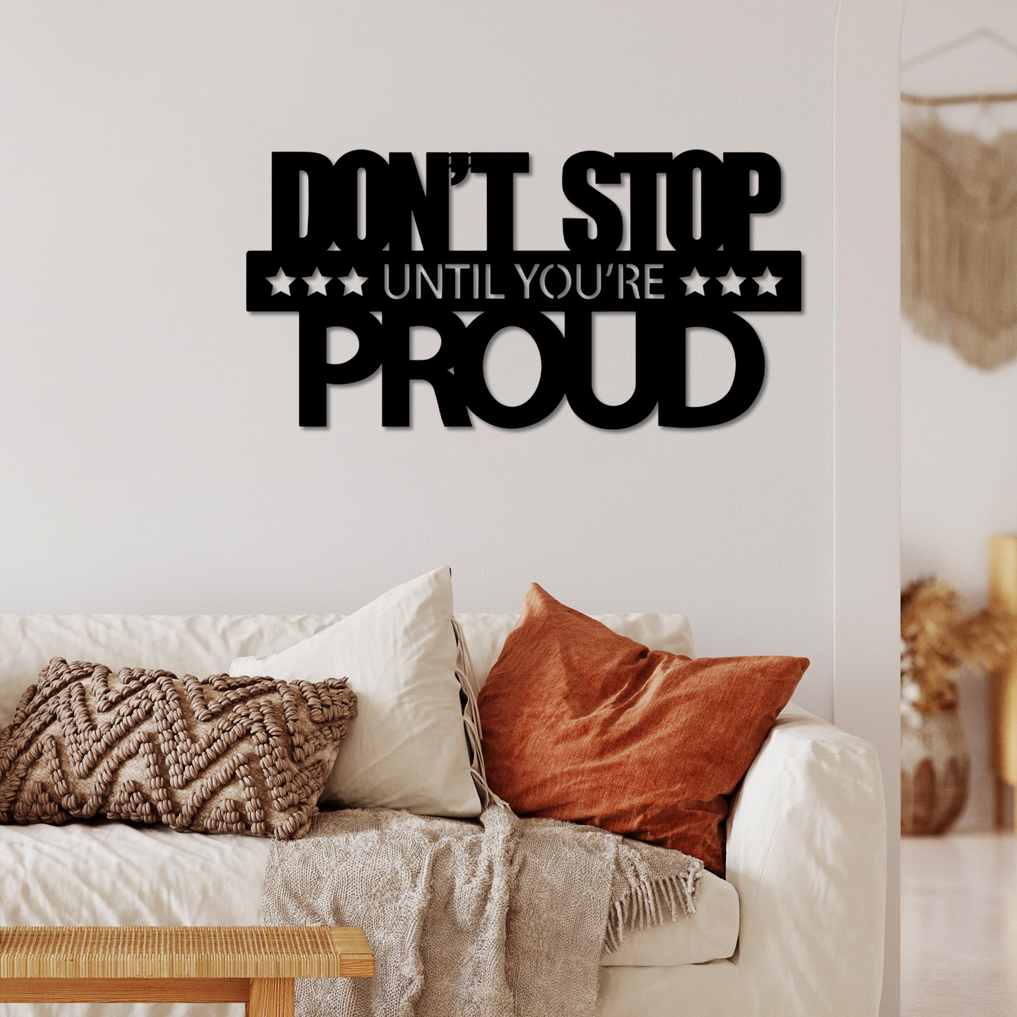 Decoratiune de perete, Don't Stop Until You're Proud, Dimensiune: 60 x 30 cm , Negru