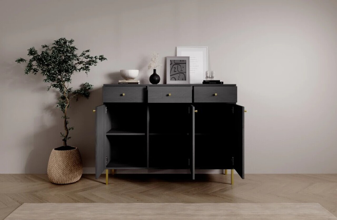 Comoda ADRK, Tili 3D 3S, 124.5x40.8x95 cm, PAL laminat, negru — imaginea 6