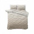 Lenjerie de pat dubla Twinkle Stars Sand, Sleeptime, 3 piese, 200 x 220 cm, cotton blended, crem cu alb
