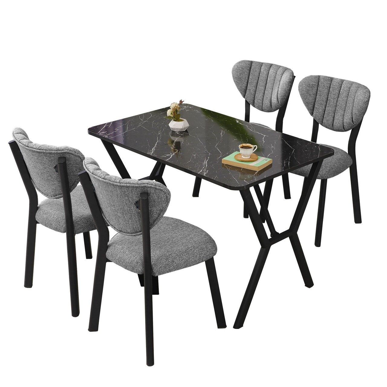 Set masa extensibila si scaune, Hanah Home, Elma, Gri/Negru - view 3