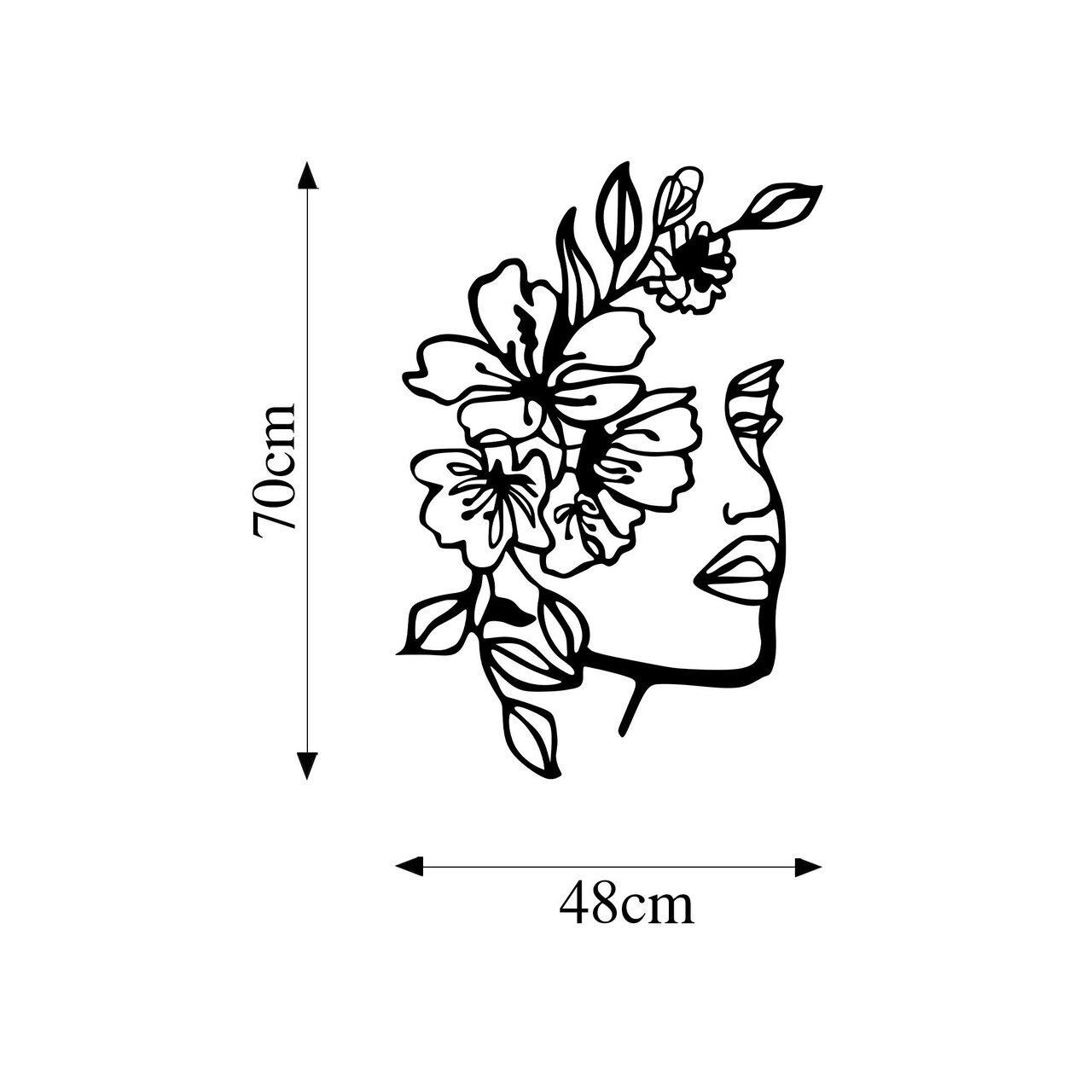 Decoratiune de perete, Flower Women, Metal, 48 x 70 cm, Negru