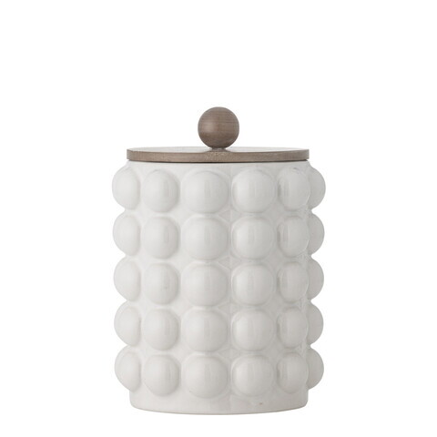 Recipient cu capac, Bloomingville, Madge, 15x21 cm, 1.3 L, ceramica/lemn de salcam, alb