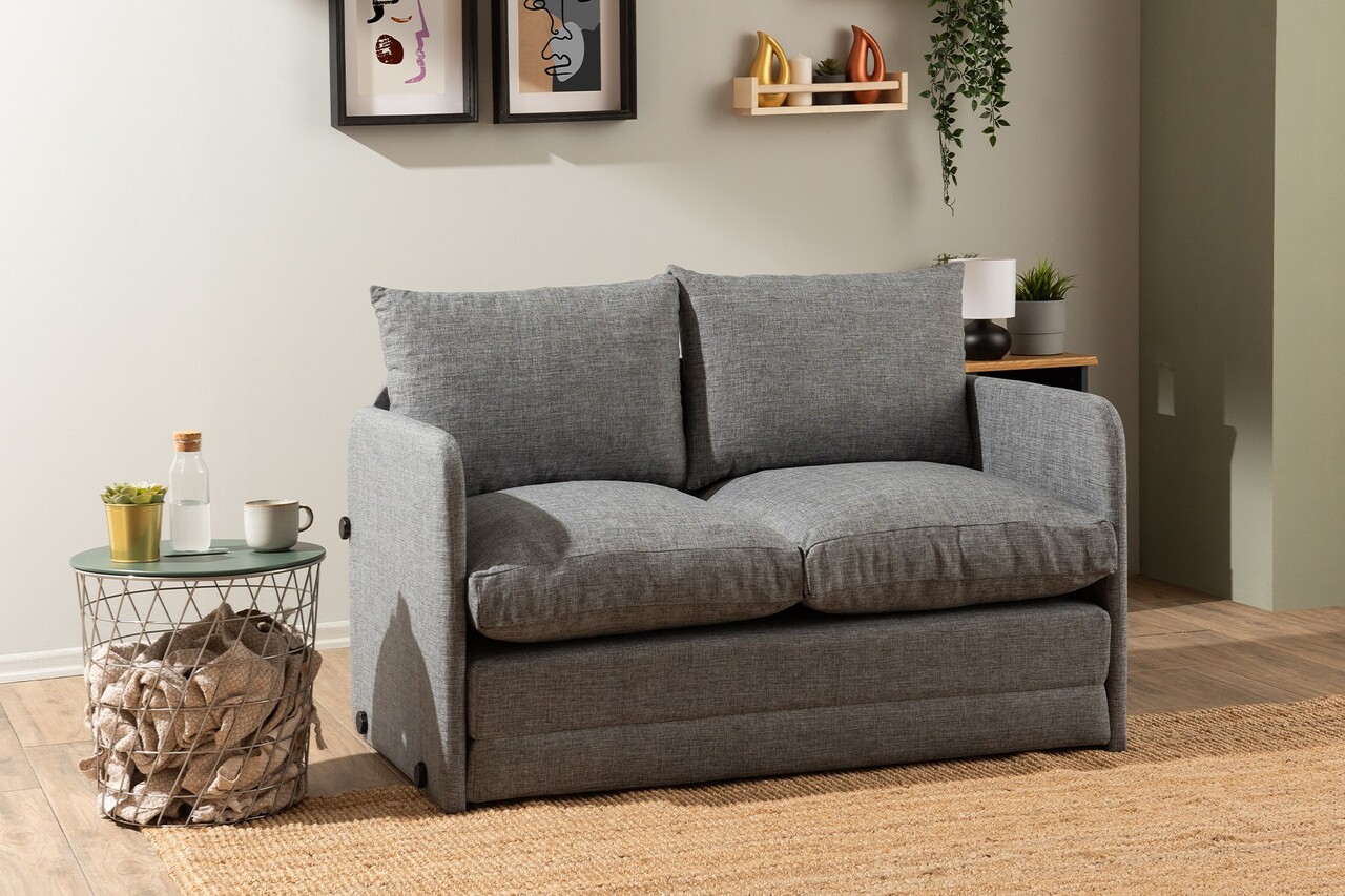 Canapea extensibilă cu 2 locuri, Futon, 859FTN2874, Metal , Gri deschis - 1 | YEO