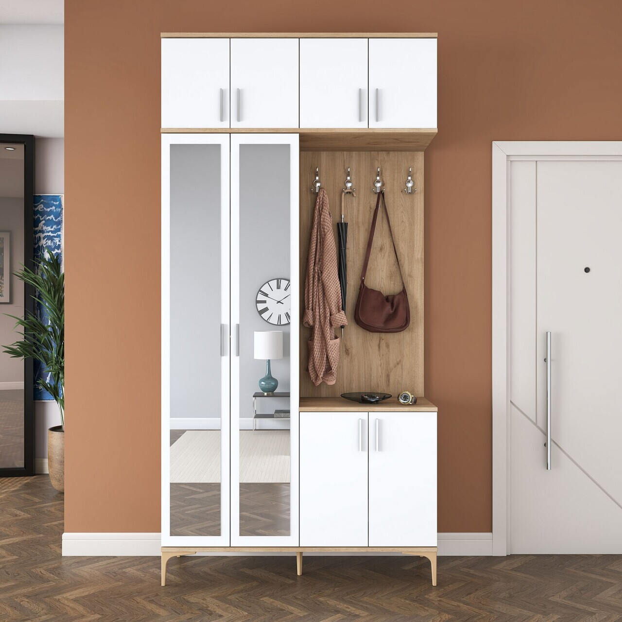 Cuier de perete, Hanah Home, EA153, 120x240x37.5 cm, PAL melaminat, Nuc/Alb - view 2