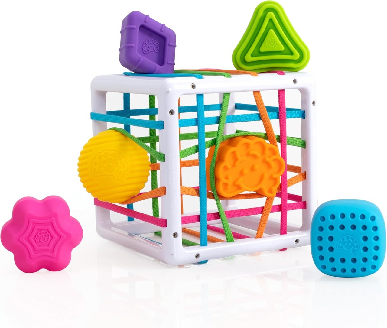 Joc Cutie de sortare cu forme Innybin, Fat Brain, Tomy, 21x14.6x14.6 cm, textil/plastic/silicon, multicolor