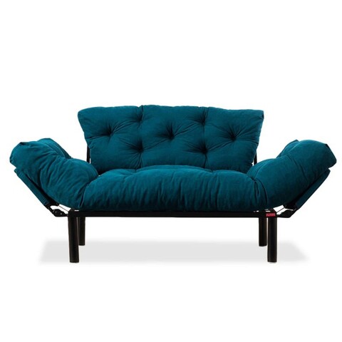 Canapea extensibila 2 locuri PWF-0018, Pakoworld, 155x73x85 cm, metal/textil, albastru petrol