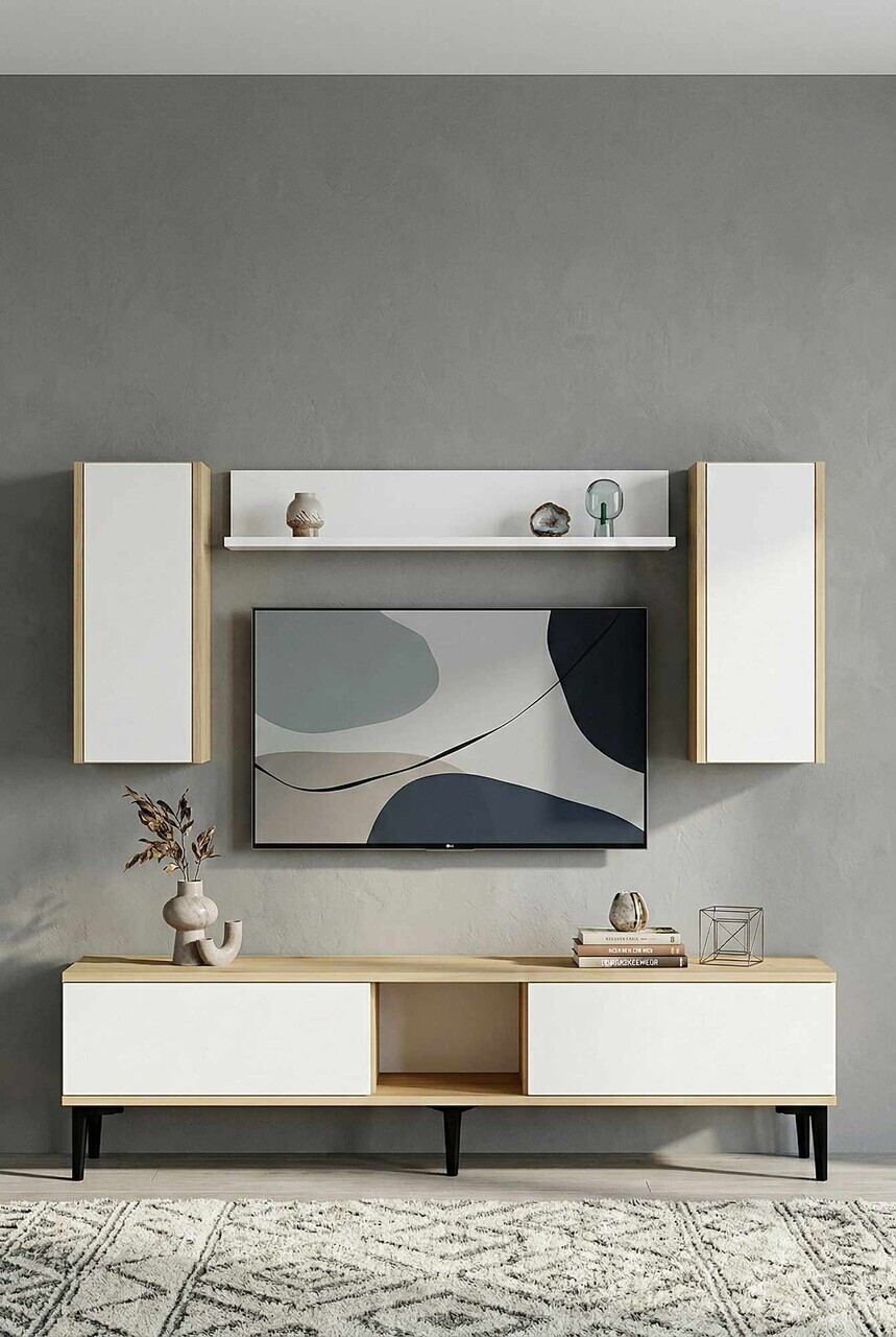 Comoda TV, Hanah Home, Didema 150, 150x40.5x30 cm, Stejar Safir / Alb