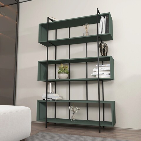 Corp biblioteca, Zena Home, Bruti, 120x180x29.6cm, PAL melaminat, Verde / Negru