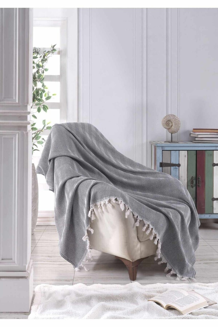Cuvertura de pat, L'essentiel Maison, 150 Natural, Bumbac, Negru — imaginea 2