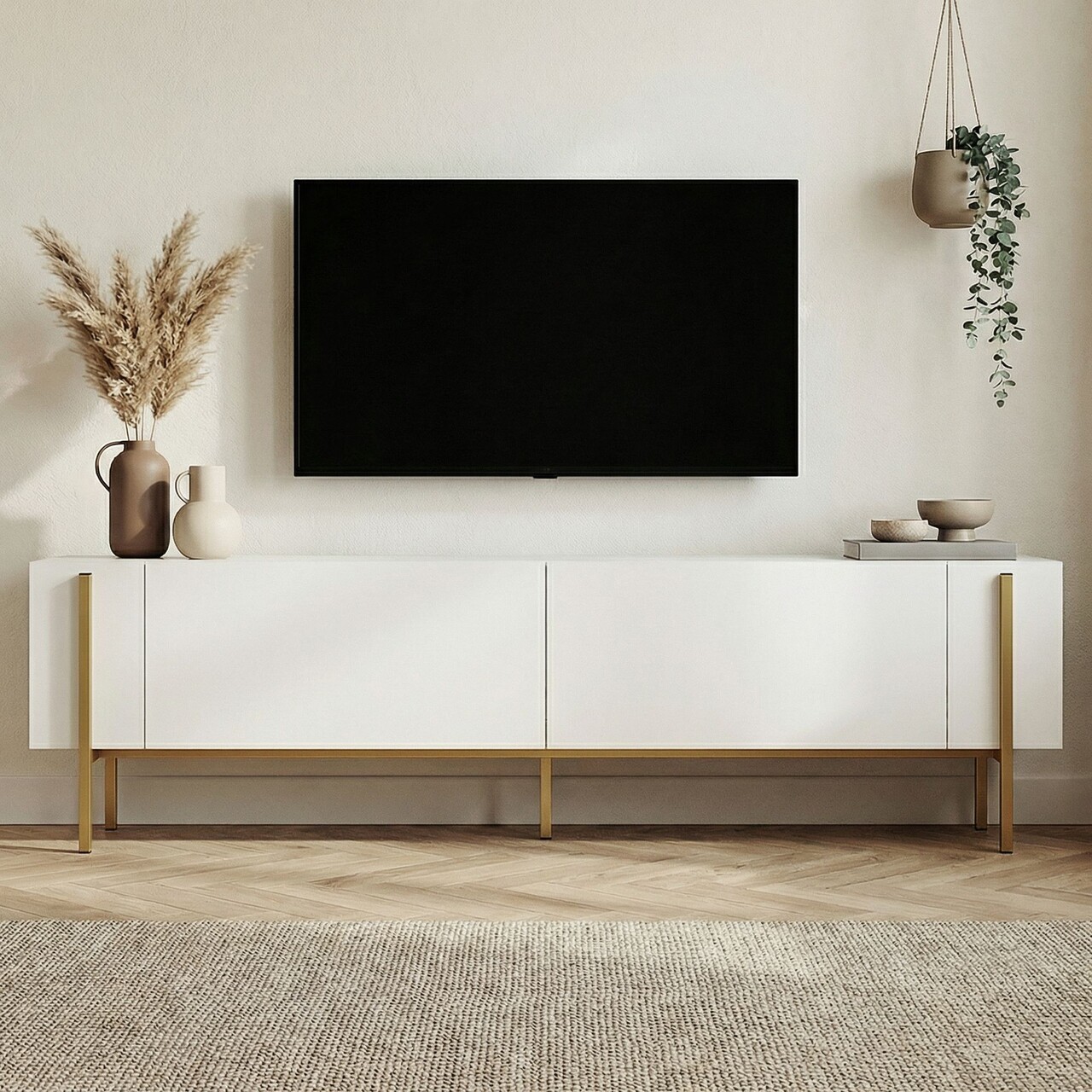 Comoda TV, Hanah Home, Nexus, 180x30x45 cm, Alb/Auriu - imagine 2