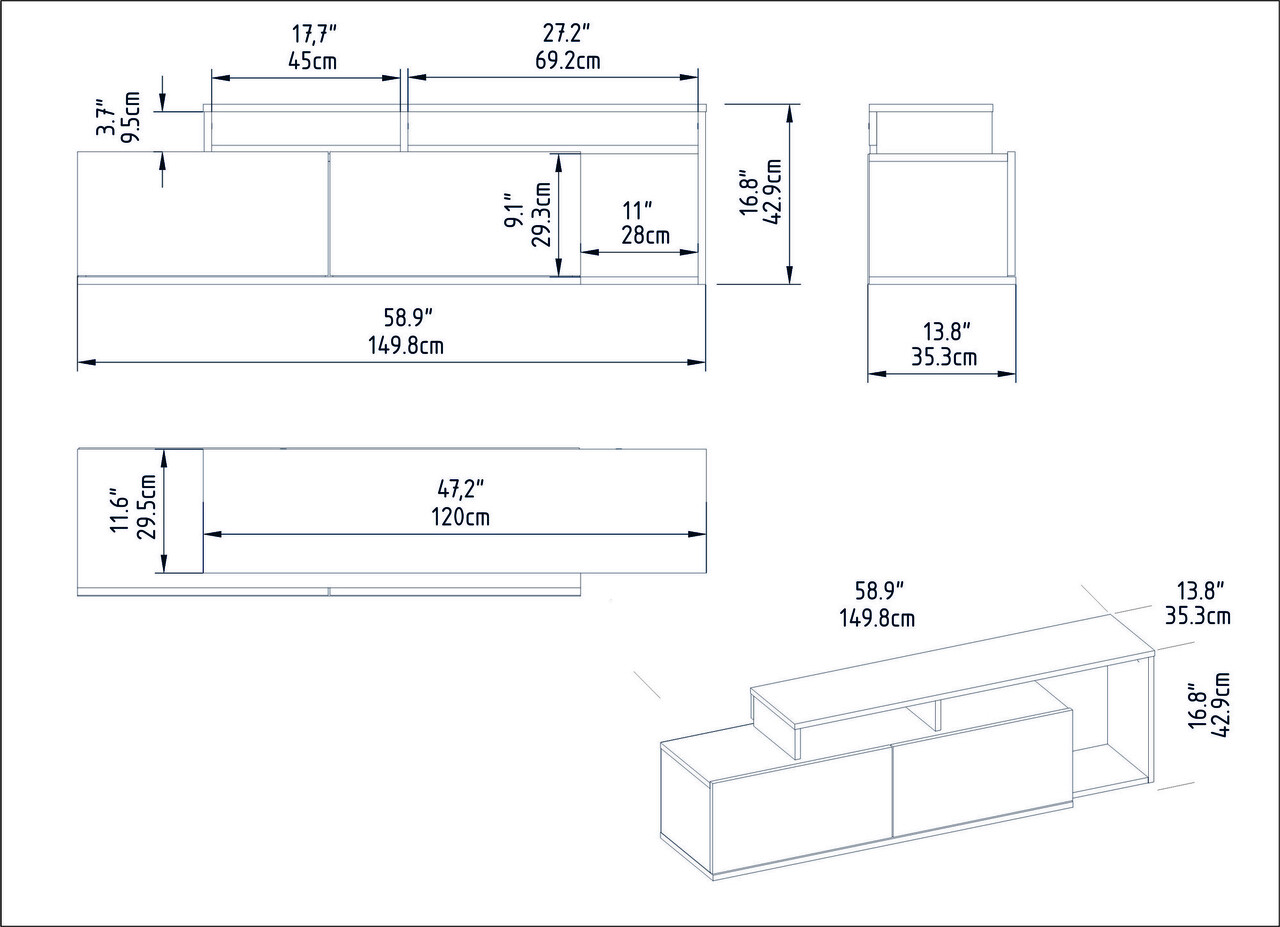 Comoda TV, Decorotika, Nexera, 149.8x42.9x35.3 Cm, Nuc Negru