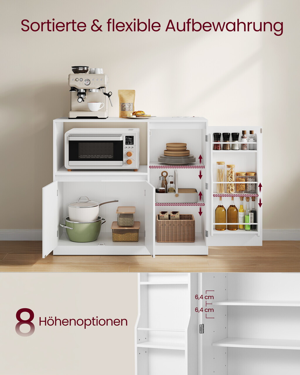Dulap bucatarie cu suport microunde si prize integrate, Vasagle, 90x40x90 cm, PAL, alb - imagine 2