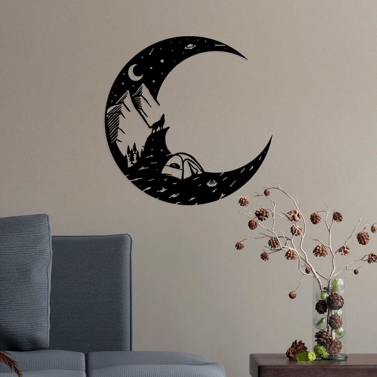 Decoratiune de perete, Moonlight Camp, Metal, Dimensiune: 70 x 70 cm, Negru - 1 | YEO