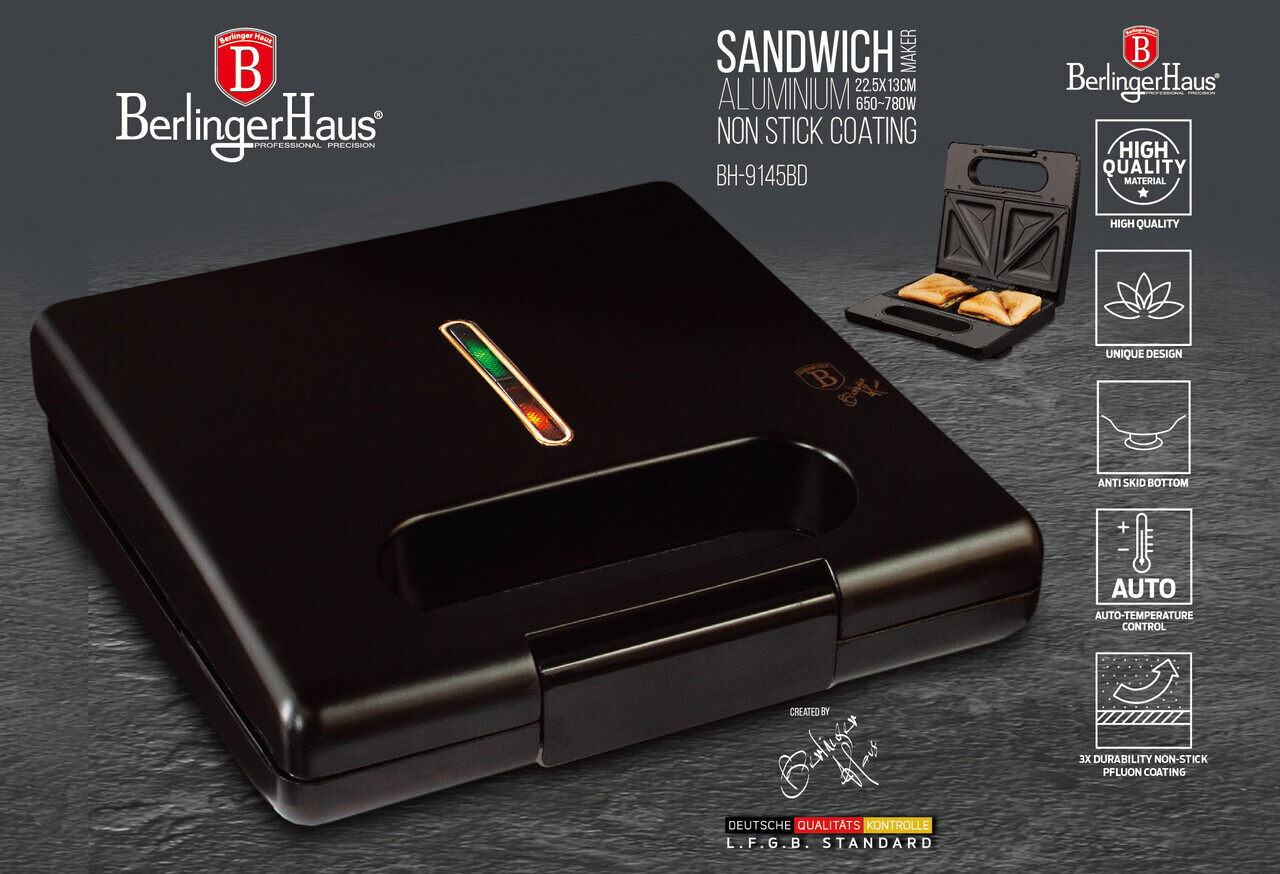 Sandwich maker Berlinger Haus, Black Rose, 22.5x13 cm, aluminiu, negru - imagine 14
