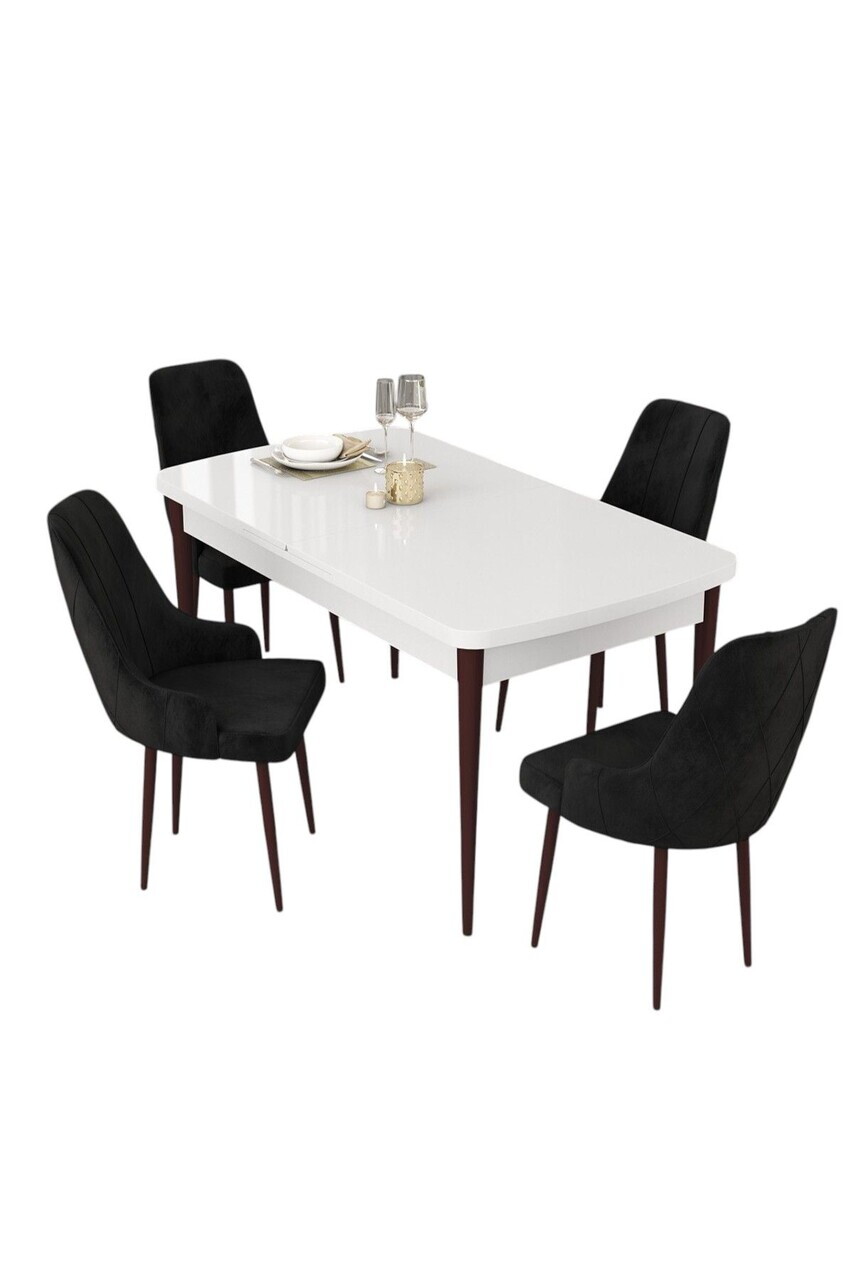 Set masa extensibila si scaune (5 piese), Hanah Home, Eta, Alb / Maro / Negru — imaginea 2