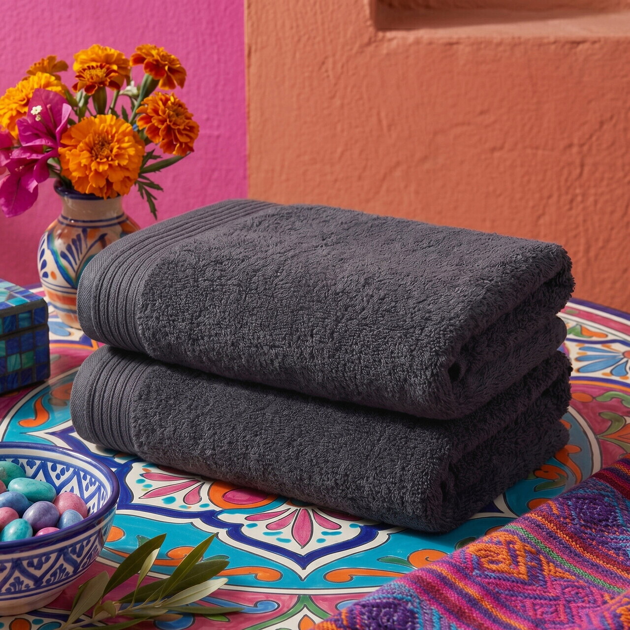 Set prosoape de baie, L'essentiel Maison, Unceasing, Bumbac, Negru — imaginea 2