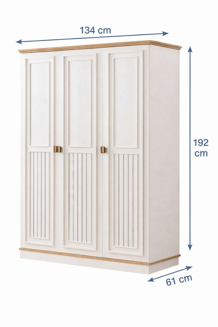 Dulap pentru haine, Hanah Home, Zenit 3, 134x192x61 cm, PAL, Crem deschis - view 8