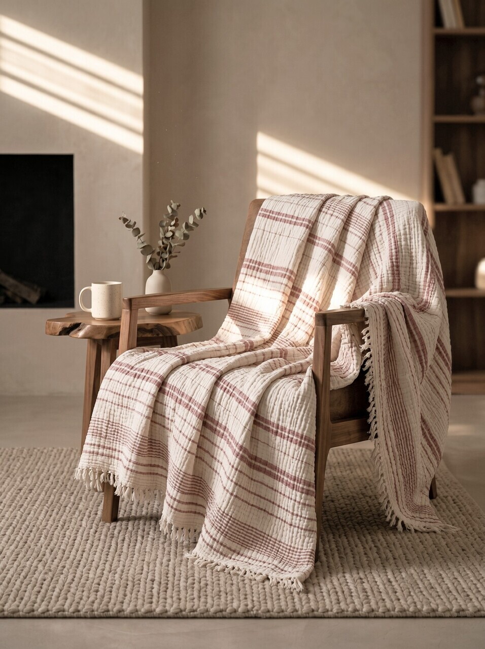 Cuvertură de pat King, L'essentiel Maison, Muslin, Bumbac, Ecru / Roz — imaginea 2