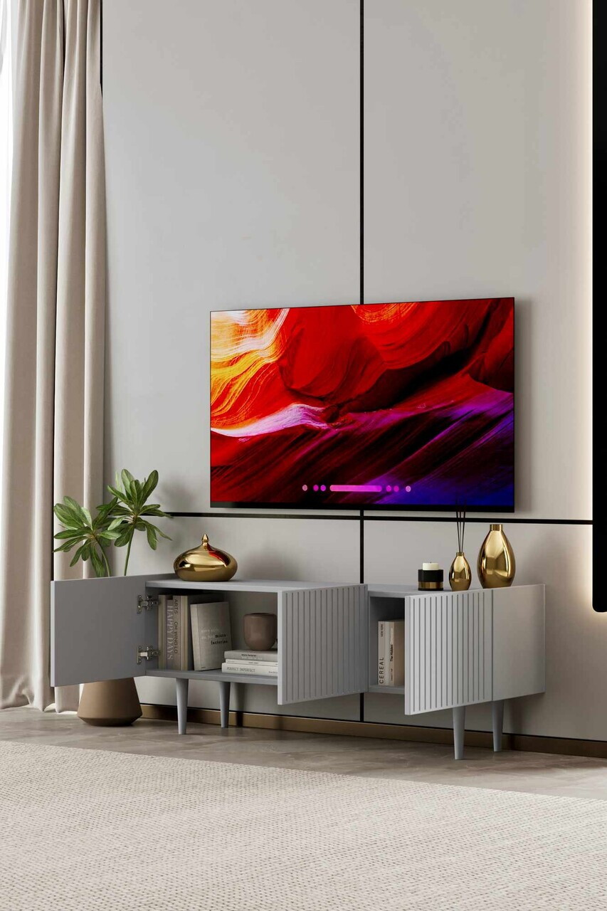 Comoda TV, Hanah Home, Capella 140, 140x50x29 cm, MDF, Gri deschis - view 3