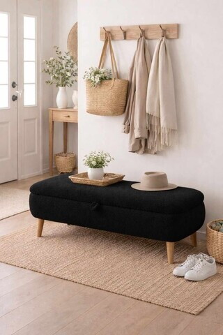 Banca, Hanah Home, Rena, 90x45x30 cm, Negru