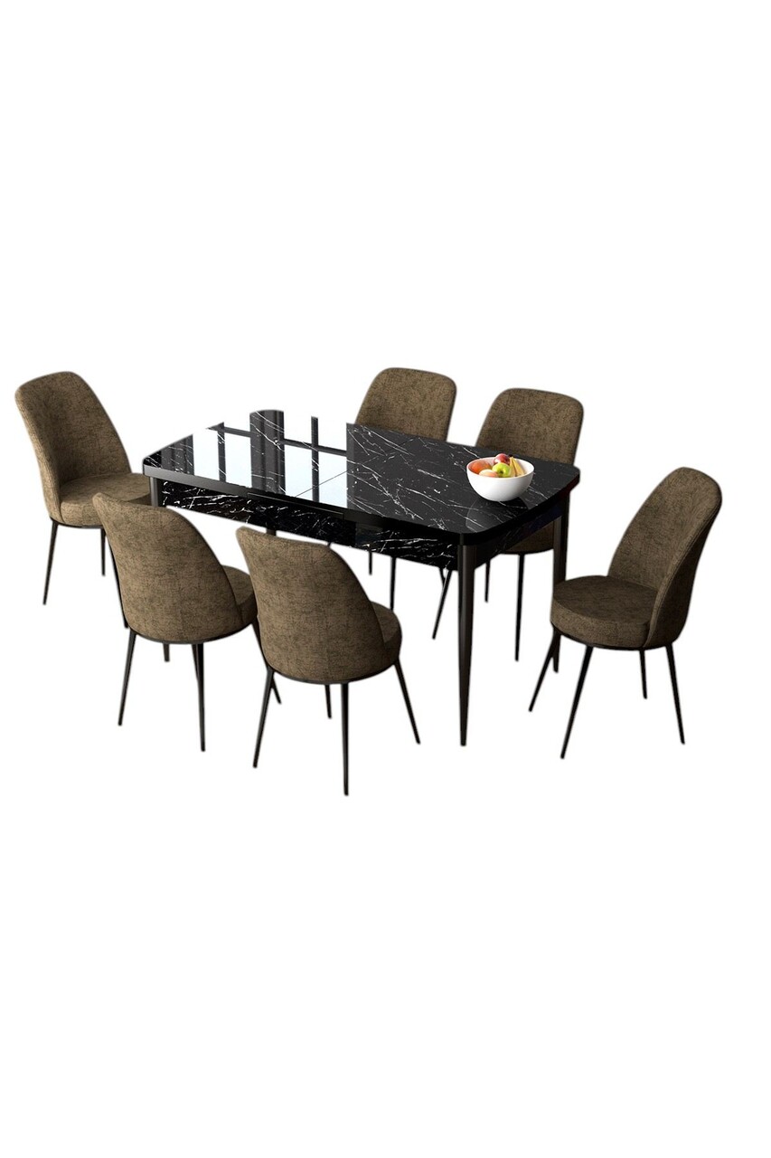 Set masa extensibila si scaune, Hanah Home, Zen, Marmură neagră / Maro - view 2
