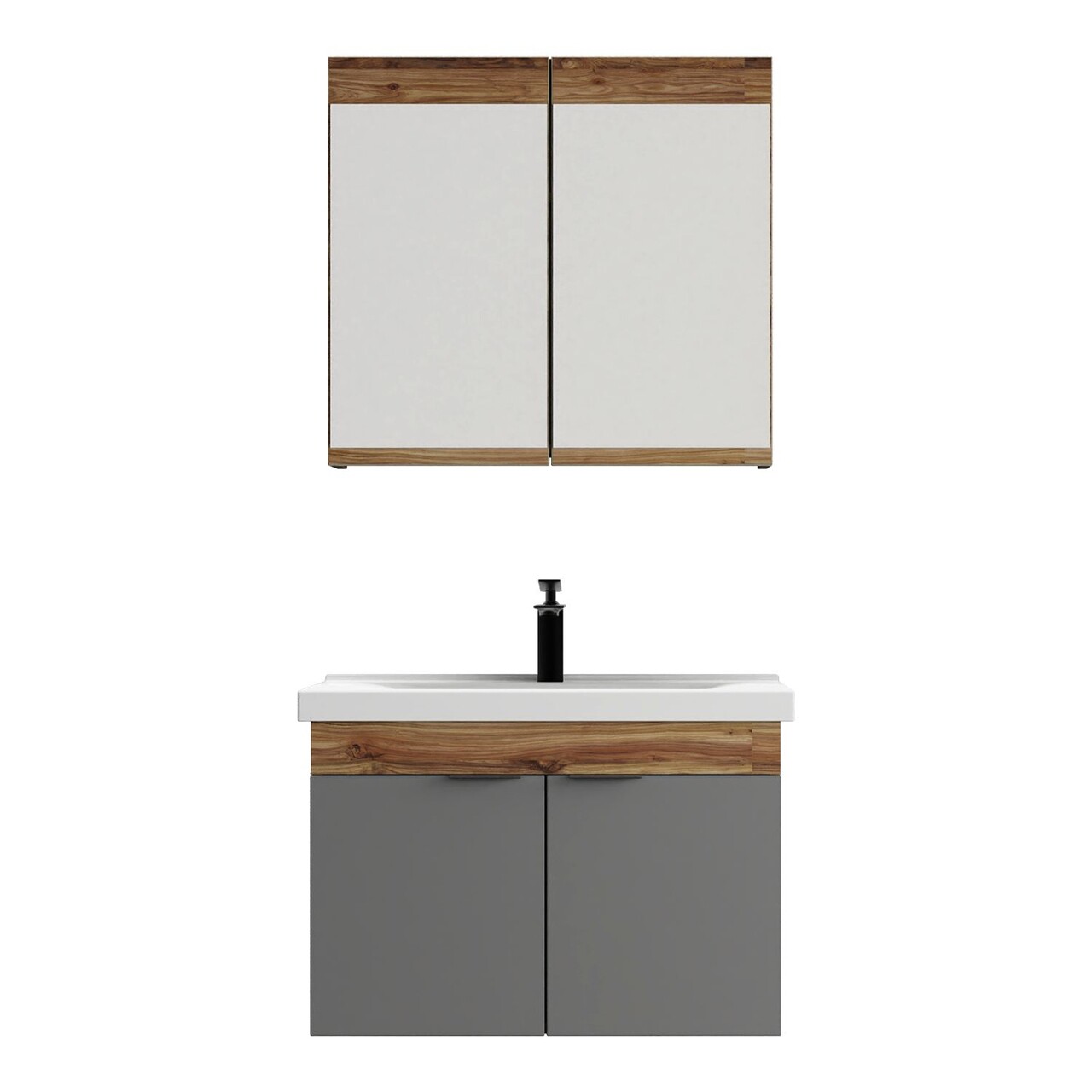 Set mobilier de baie (2 piese), Hanah Home, Carıno 80, Pin / Gri mat - view 4