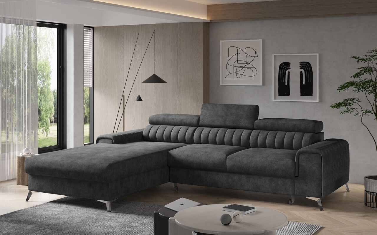 Coltar extensibil stanga 3 locuri ELTAP, LT-06LE, Grayson, 278x205x92 cm, lemn/poliester, gri inchis - 1 | YEO