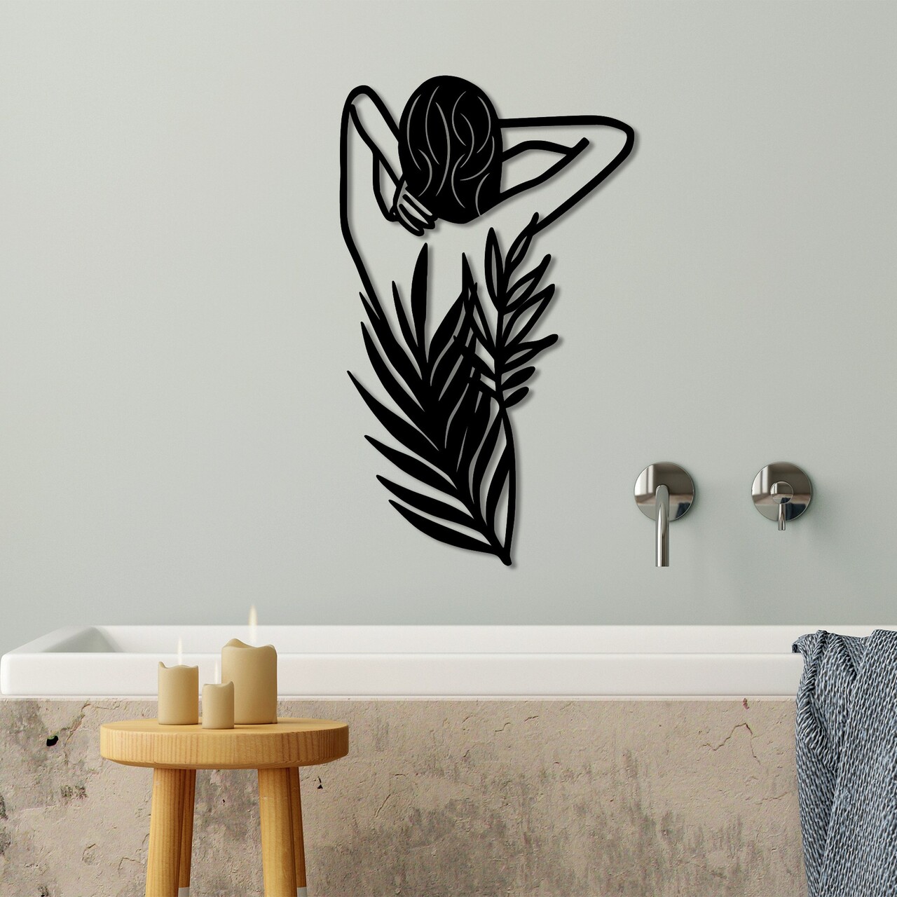 Decoratiune de perete, Flower Woman, Dimensiune: 42 x 70 cm, Negru - view 3
