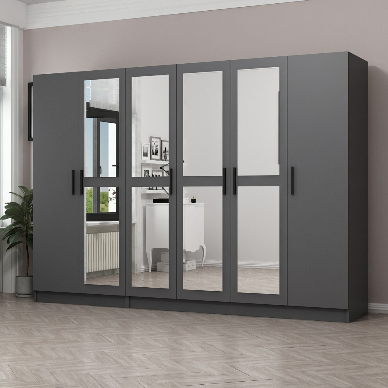 Dulap pentru haine, Minerva, Kale, 225x210x52 cm, PAL, Antracit - 1 | YEO