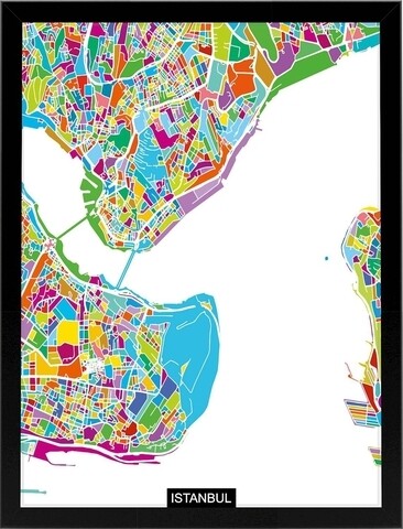 Tablou decorativ Istanbul Map, Homemania, 32x42 cm, MDF/sticla