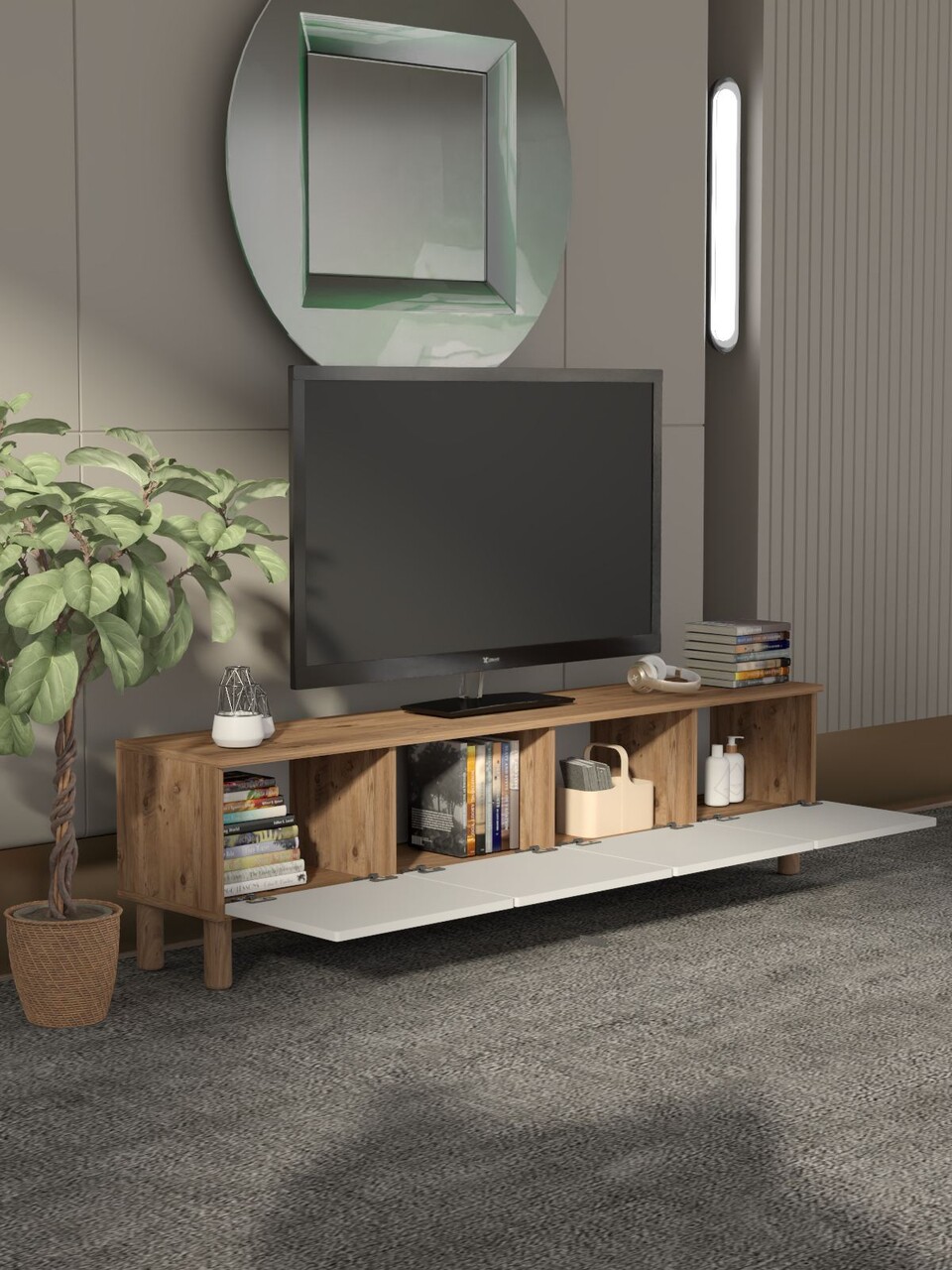 Comoda TV, Hanah Home, Arcera, 180x47x35 cm, PAL, Pin Atlantic / Alb - view 3