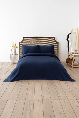 Cuvertura matlasata dubla, Waffle - Navy Blue, DC Home, 70% bumbac/30% poliester