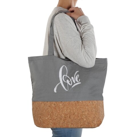 Sacosa de cumparaturi Love, Versa, 45 x 15 x 36 cm, textil, gri