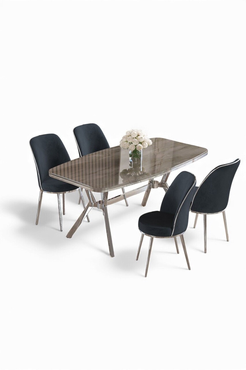Set masă și scaune (5 bucăți), Hanah Home, Lena, Antracit / Crom - view 2