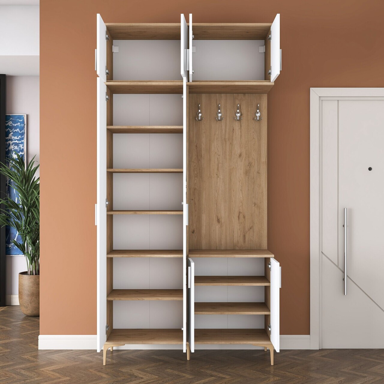 Cuier de perete, Hanah Home, EA153, 120x240x37.5 cm, PAL melaminat, Nuc/Alb - view 7