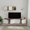 Comoda TV cu raft, Decortie, Spark, pal melaminat, alb/stejar