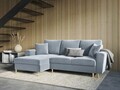 Coltar extensibil stanga 4 locuri, Moghan, Micadoni Home, GL, 241x145x88 cm, catifea, albastru deschis