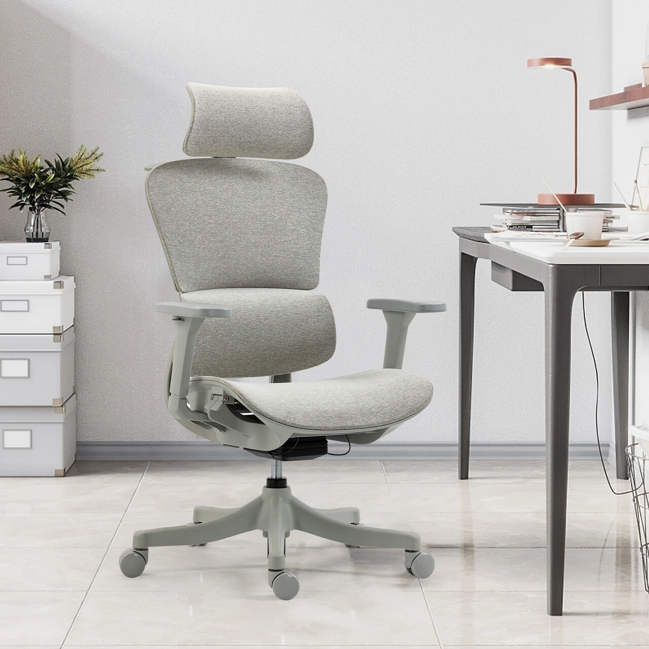 Scaun de birou ergonomic Bedora Human textil gri mezoni.ro