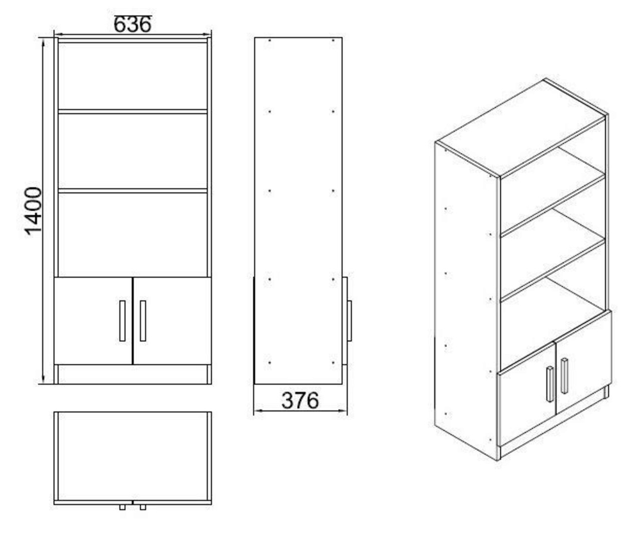 Corp biblioteca, Locelso, Vario D, 63.6x140x37.6 cm, Nuc / Antracit