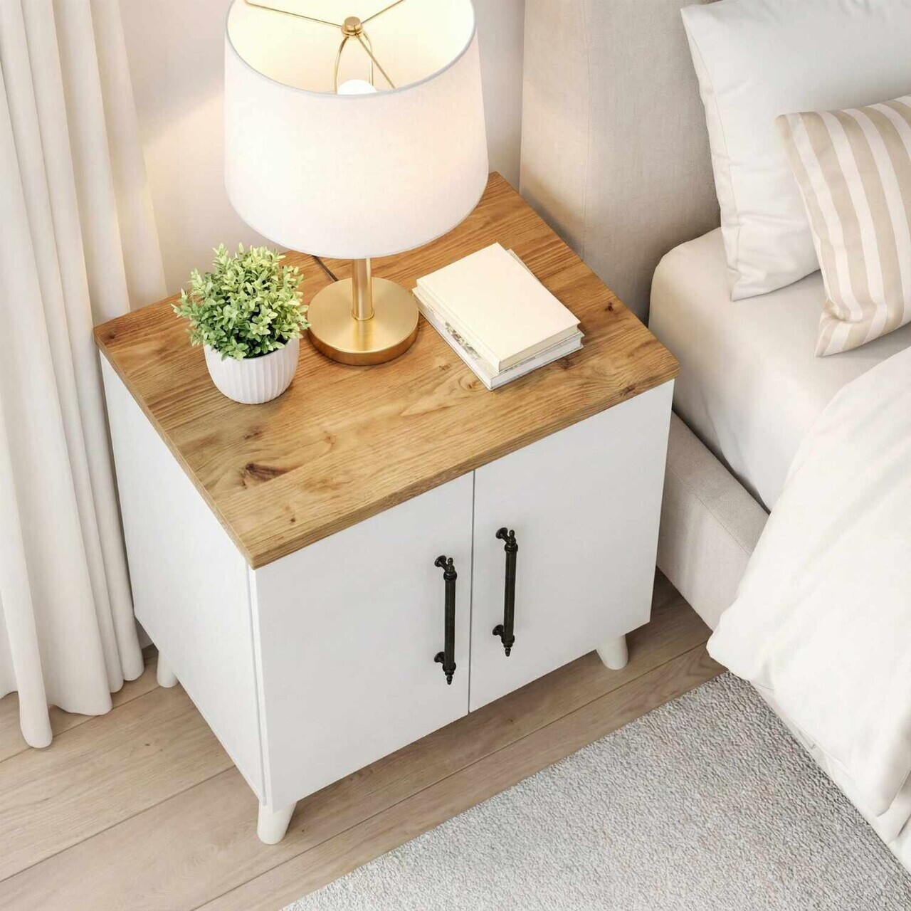Noptiera, Hanah Home, Lumen, 51.5x57.6x32.2 cm, Pin Atlantic / Alb — imaginea 3