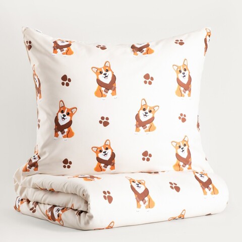 Lenjerie de pat King Size, Corgi, Homla, 3 piese, 200x220 cm, microfibra din poliester, multicolor