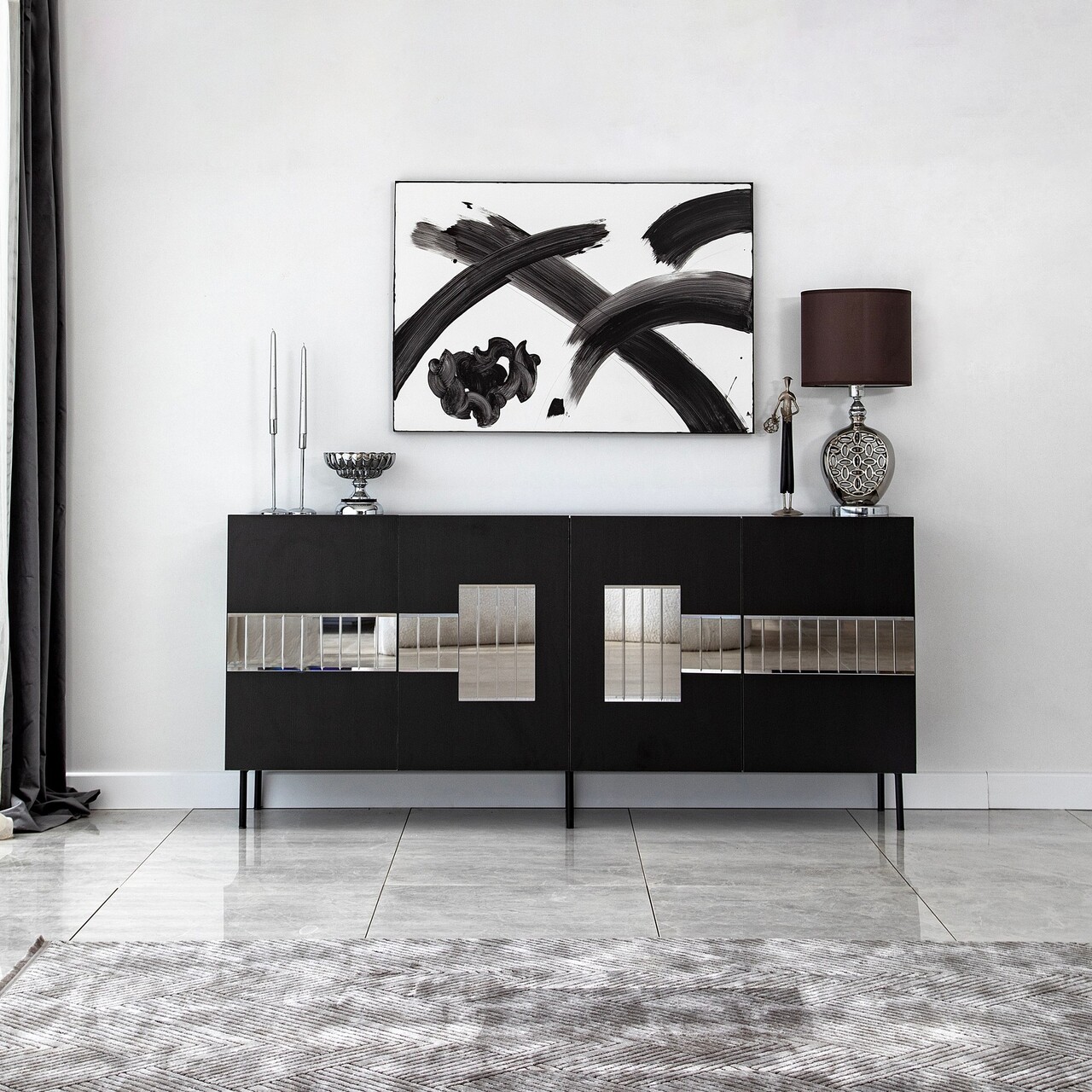 Consola, Neostill, Paris, 180x80x40 cm, PAL, Negru / Fume - 1 | YEO